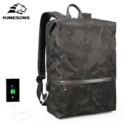 Kingsons 15,6 дюйм(ов) ноутбук рюкзак большой Ёмкость зарядка через usb порт Для мужчин сумки на ремне студенческие Повседневное сумка камуфляж
