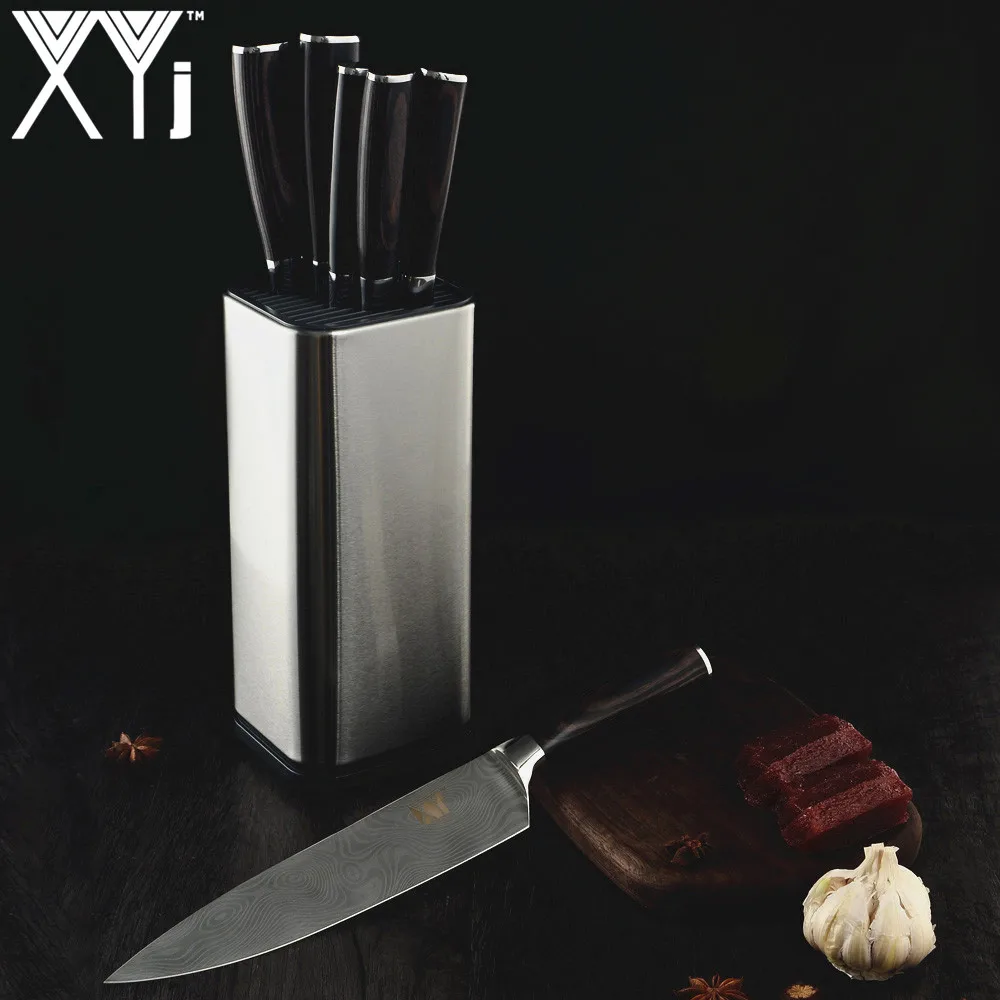 XYj кухонные ножи Дамасские вены ножи из нержавеющей стали цветные деревянные ручки для очистки овощей утилита Santoku нож для нарезки повара