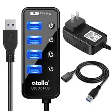 Atolla usb 3,0 концентратор с адаптером питания, 4+ 1 передачи данных и зарядки многопортовый, высокоскоростной 5 Гбит/с USB разветвитель для MacBook Air