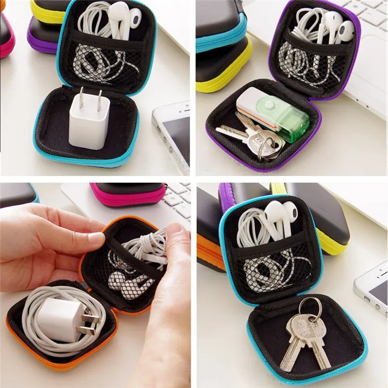

IVYSHION Protective Box Case Container Square Earphone Wire Organizer Box Coin Headphone Data Line Cables Beauty Storage Box