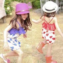 Summer Girls Kid Harem Pants Short Trousers Chiffon Heart Pattern Jumpsuit 2-6Y