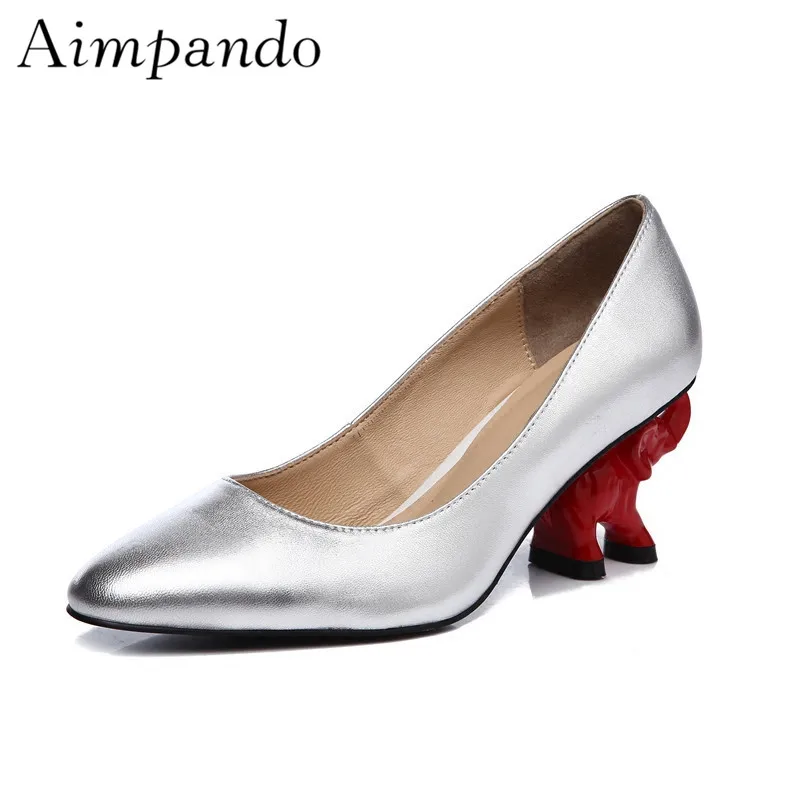 

Novelty Little Elephant Heel High Heeled Pumps New Arrival Round Toes Low Fronted Shallow Leather Shoes Woman