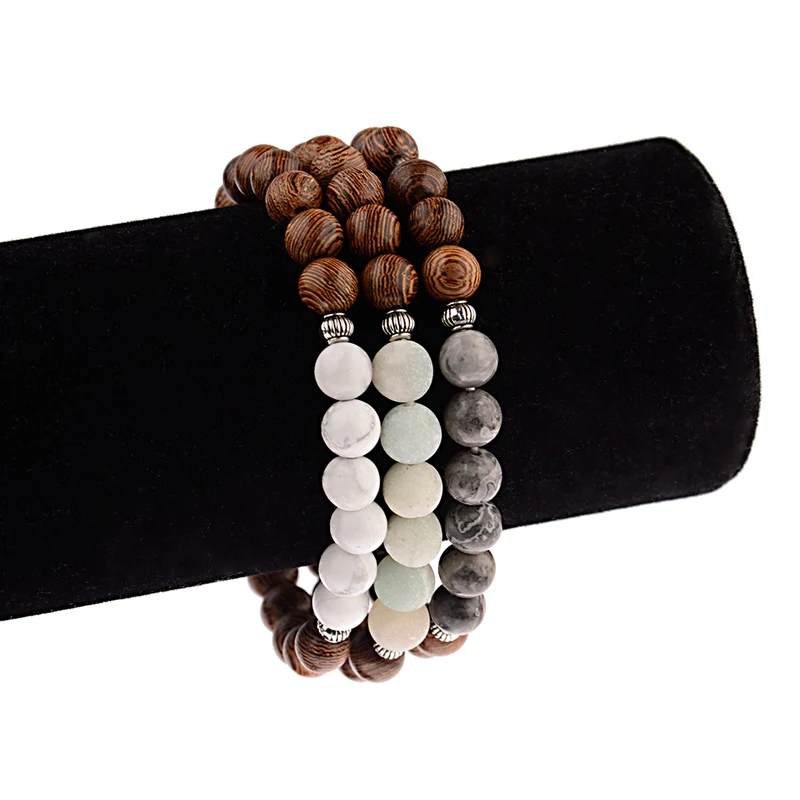 Amader натуральный браслет из деревянных бусин мужской молитвенный медитация Амазонит и серый камень баланс браслет для женщин Йога ABJ032