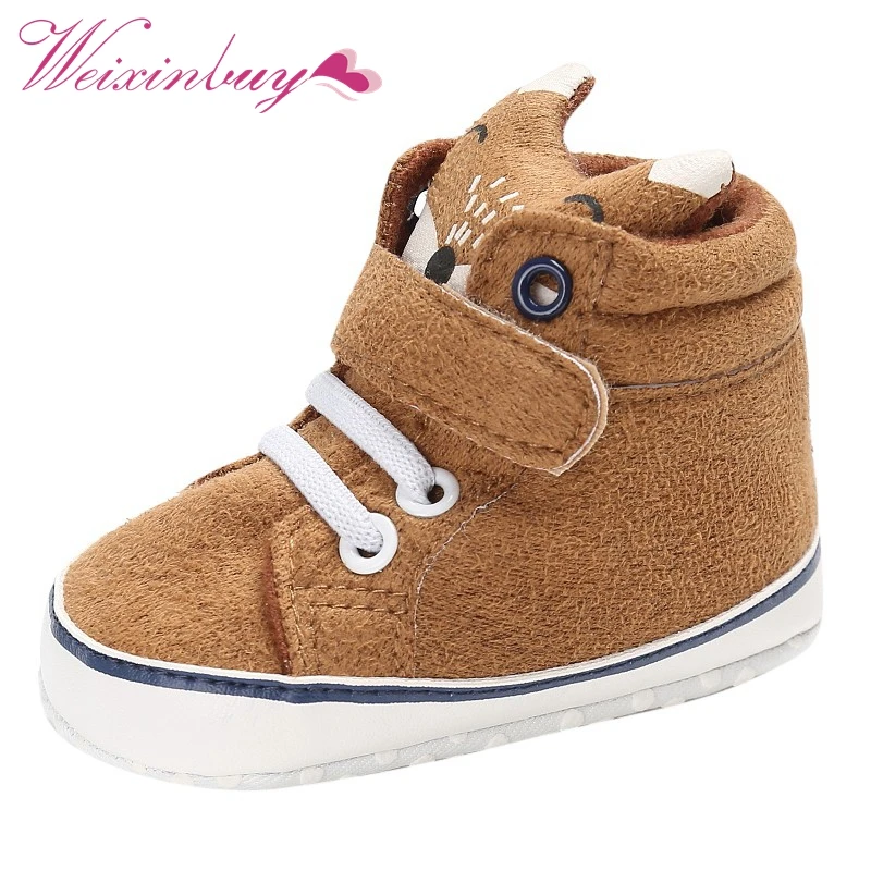 1 Pair Autumn Baby Shoes Kid Boy Girl Fox Head Lace Cotton Cloth First Walker Anti-slip Soft Sole Toddler Sneaker