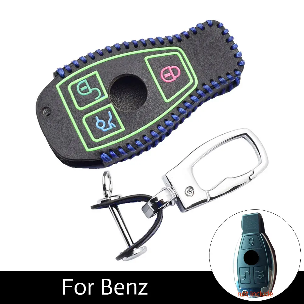 

ATOBABI Luminous PU Leather Car Key Case Smart Remote Cover Protector Keychain For Mercedes Benz C300 CL550 E350 GLK350 AMG W204