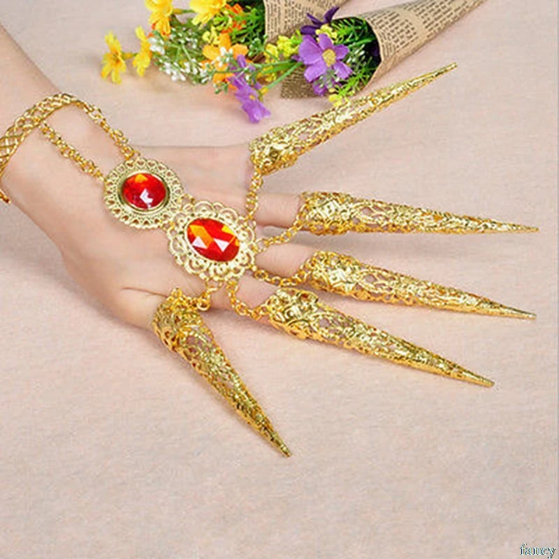 

1/2pc Indian Thai Golden Finger Jewelry For Belly Dance Dancing Finger Cot Costume