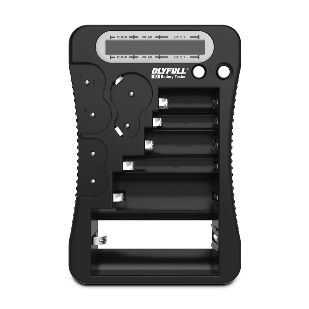

DLYFULL B2 Battery Checker Tester with LCD Display for AA/AAA C D 9V CR123A CR2 CRV3 2CR5 CRP2 1.5V Button Cell Batteries