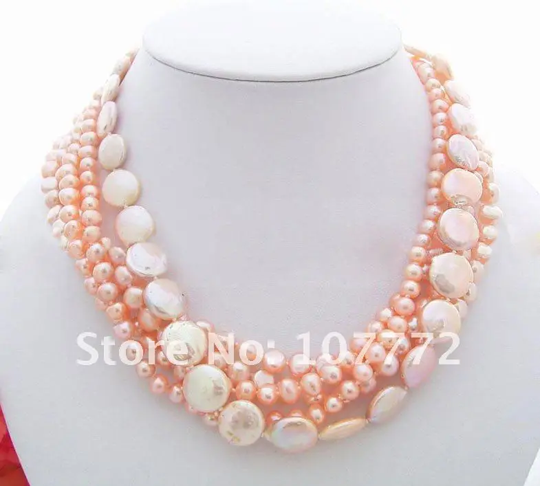 

5 strands Pink Pearl&Coin Pearl Necklace