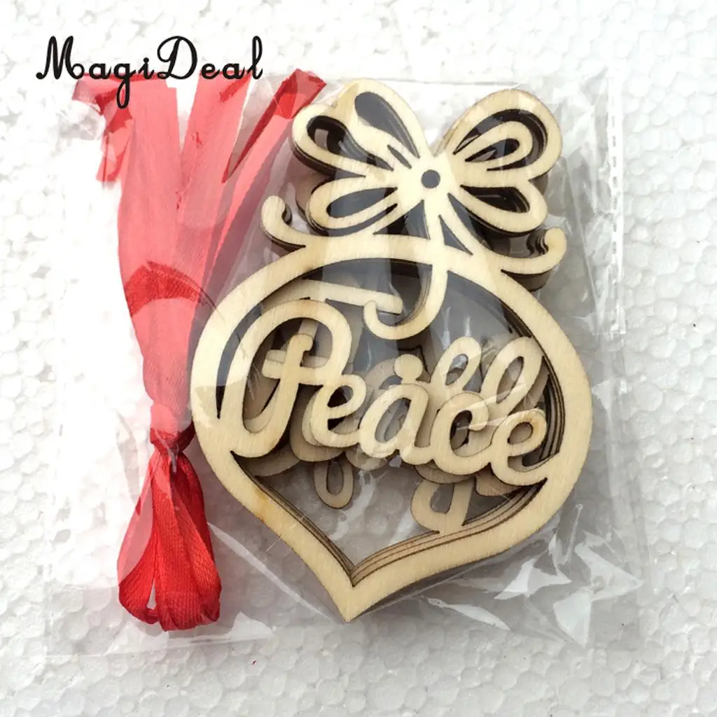 MagiDeal Beautiful Set of 6Pcs Wooden MDF Faith Noel Tags With String DIY Craft  for Christmas Garlands Scrapbooking Decoration