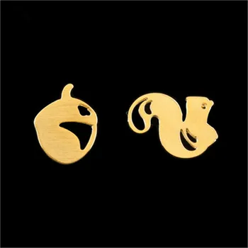 

10 Pairs Squirrel Acorn Post Combination Stud Earrings Stainless Steel Cute Forest Animals Pendientes Mujer Brincos De Festa