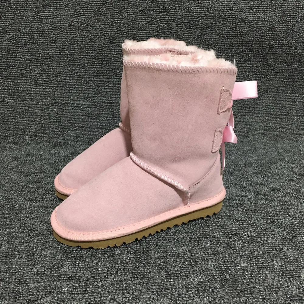 

EU21-35 Kids Girls Ugs Australia Snow Boots Cute Bowtie Back Leather Waterproof Winter Short Boots Brand Ivg Fit For 13.5CM-21CM