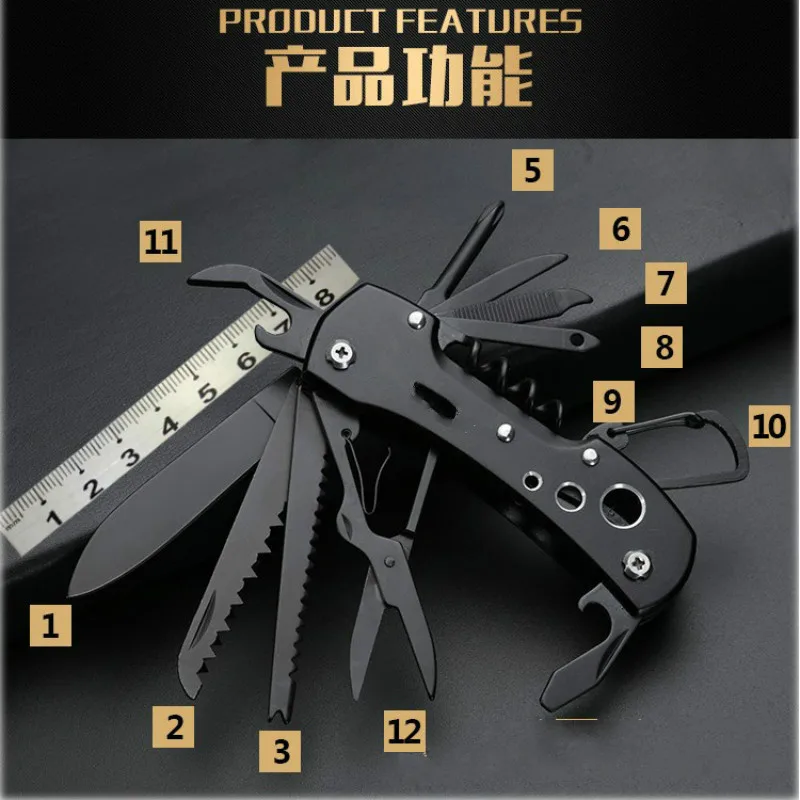 12 in 1 Pocket Folding knife Outdoor Survival Camping Fishing Huntsman