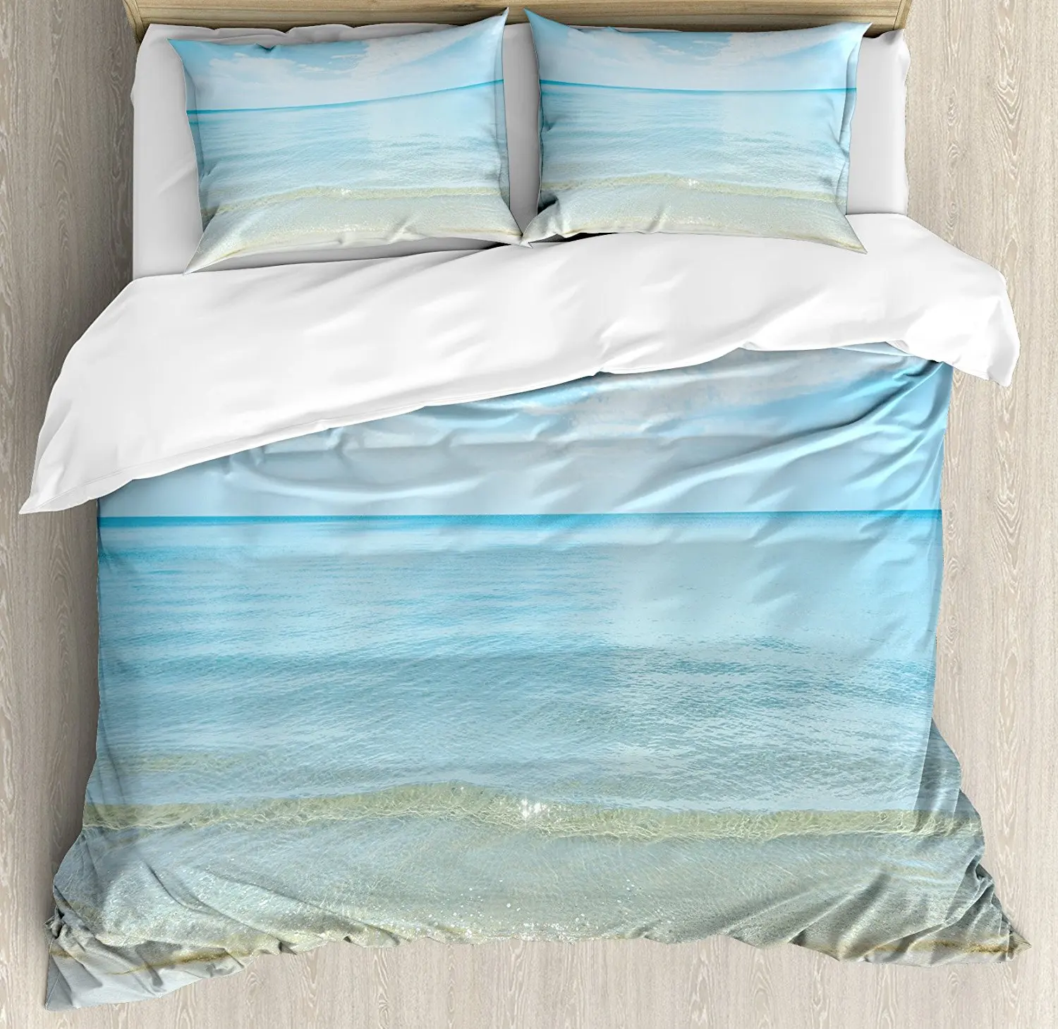 Ocean Duvet Cover Set Sunny Summer Day At The Sandy Beach Tranquil Calm Shore Sea Horizon Image Artprint 4 Piece Bedding Set 4 Piece Bedding Set Duvet Cover Setbedding Set Aliexpress