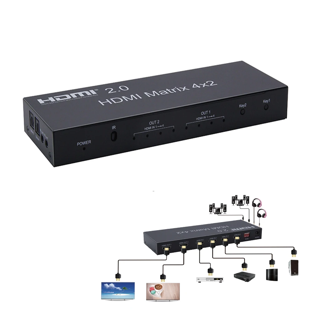 Матричный разветвитель HDMI 2 0 4x2 4K 60 Гц EDID поддерживает двойной аудиовыход с