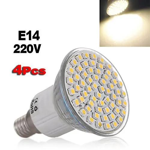 4 шт. E14 3528 SMD 60 светодиодный теплый белый светильник Лампа 220V супер светодиодный страхлером точечный светильник лампа нихт Светодиодная лампа накаливания