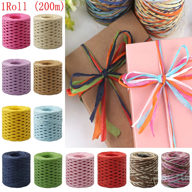 Decorative Cord for Gift Wrapping Bouquet Raffia Yarn for Birthday Christmas Craft Party Thanksgiving Multicolor Woven Lafite Paper Matte Paper Birthday Ribbon for Gift Wrap A 80 Meter