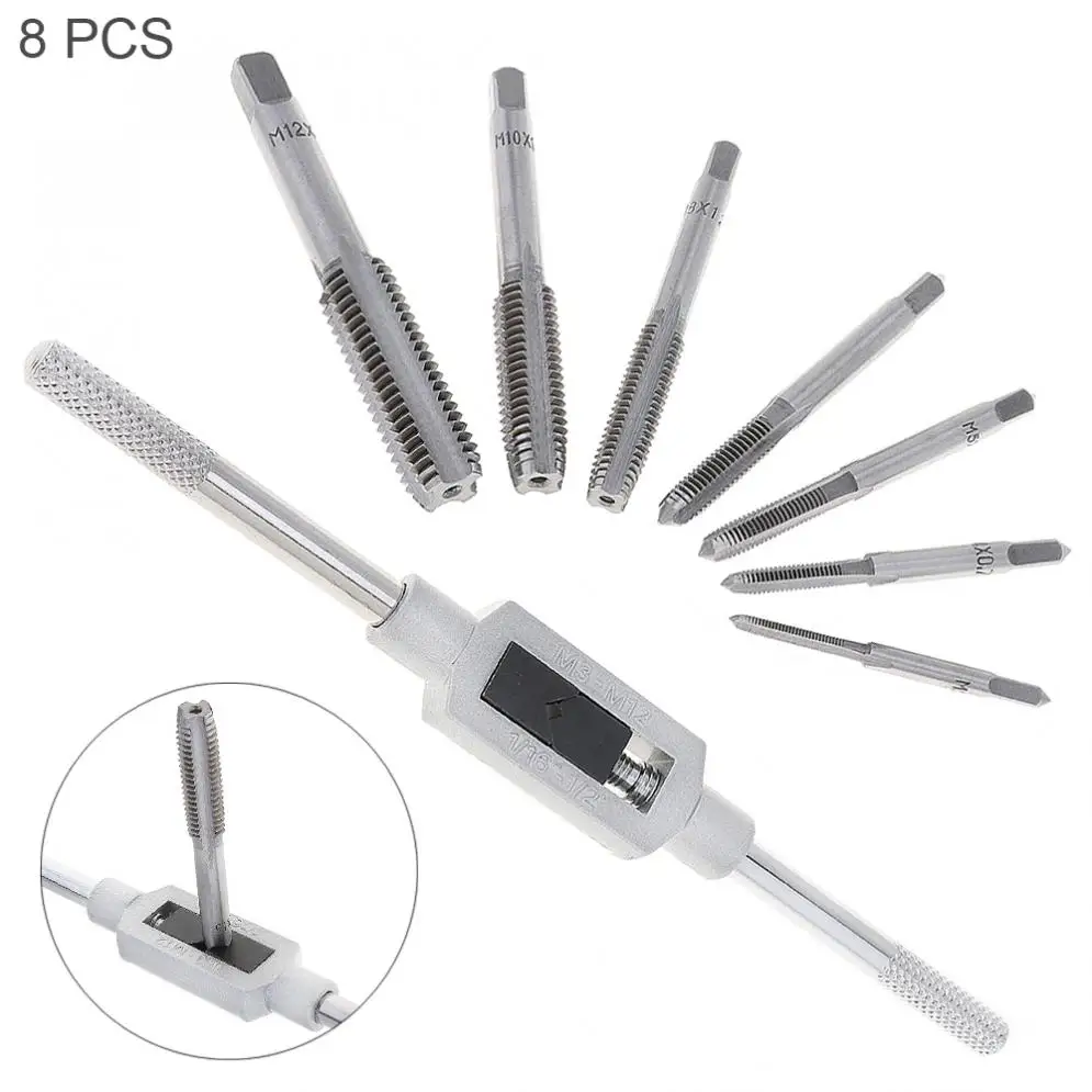 8pcs/set HSS Hardware Tap Die Set with M3 M12 Taps and 1/16'' 1/2