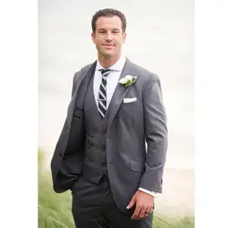 Индивидуальный заказ 3 предмета Sim Fit серый best мужчина дружки Для Мужчин's WeddingProm костюмы Бизнес костюм Костюмы для жениха (куртка + жилет +