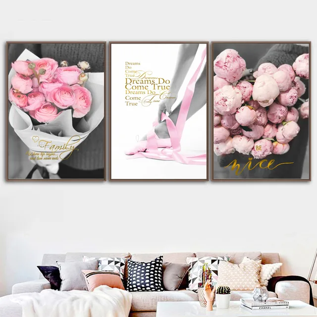 Pink Rose Flower Girl Love Quotes Wall Art