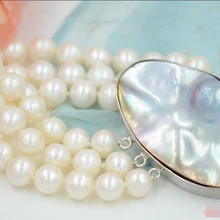 P4695 AA++ 3row " 11 мм круглый белый пресноводным культивированным жемчугом браслет Mabe Клас благородный стиль Природный тонкой jewe Быстрая