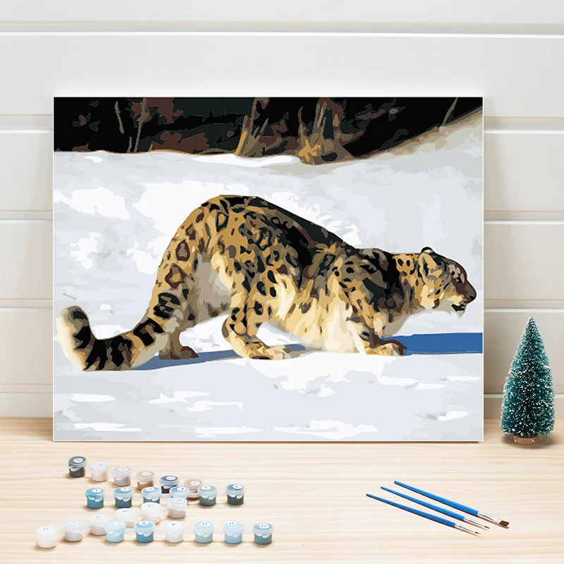 

Snow Leopard Canvas Paintings By Number Animal One Piece 40x50 DIY Paint Acrylics Walls Arts Pictures For Bedroom Decor Adults