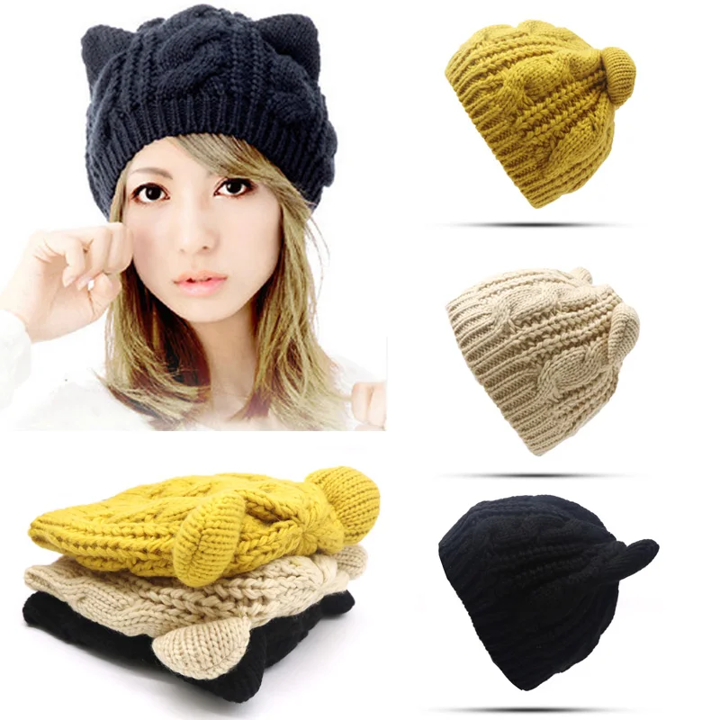 

Women's Winter Caps Hats For Women Knit Crochet Braided Ears Skullies Beanie Knitted Hat Cap Bonnet Homme Gorros Mujer Invierno