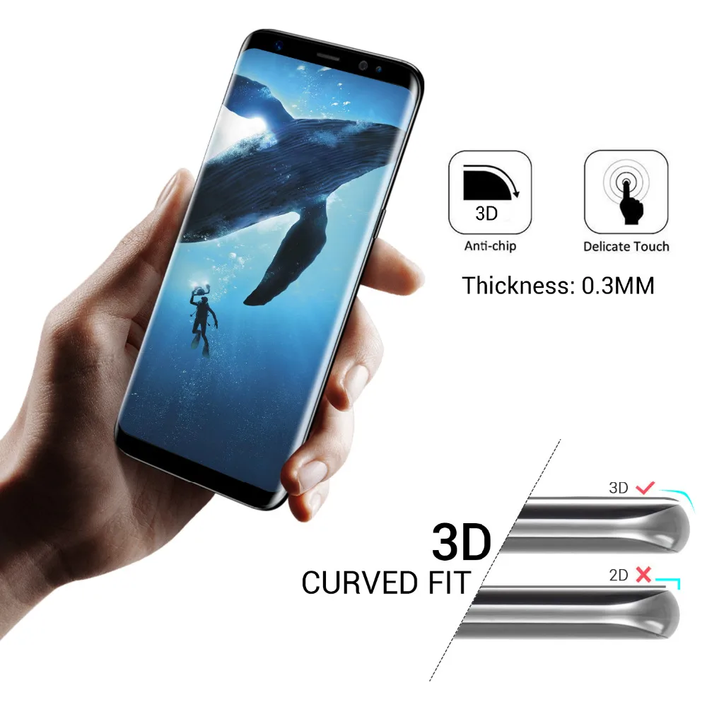 3D полностью покрывающее изогнутое закаленное Стекло для Samsung Galaxy S8 Экран протектор Защитная пленка для Samsung Galaxy S8 плюс Стекло T30