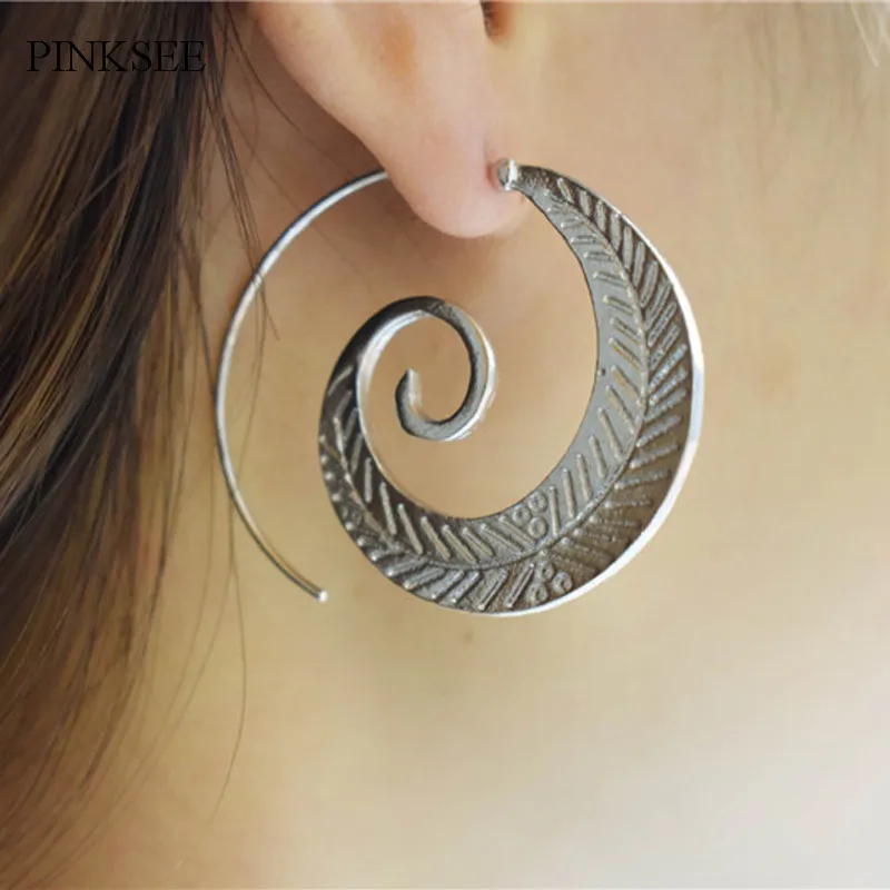 

PINKSEE 1 Pair Scrub Indian Ethnic Tribal Hoop Earrings Unique Design Fashion Women Earrings Piercing Jewelry New Arrival