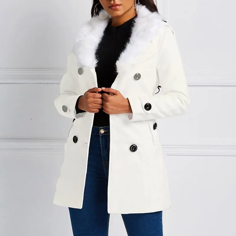 

Winter Casual 2019 White Vintage Plus Size Women Overcoats Yellow Slim Button Plain Lace Up Office Ladies Outwear Female Coats