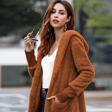 Женское Коричневое Пальто с искусственным мехом на осень и зиму, теплое плюшевое пальто, женские вечерние пальто больших размеров, элегантная лохматая верхняя одежда