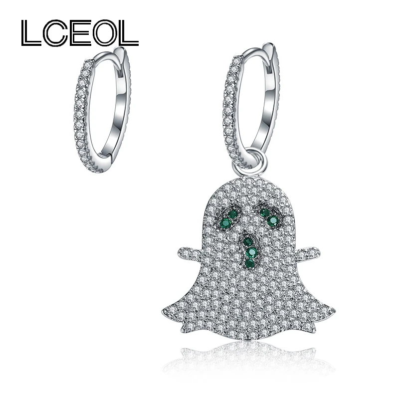 

LCEOL Monaco Brand AAA Zircon Animal Asymmetric Ghost Earrings 925 Sterling Pin Jewelry Drop Earring Birthday Party Jewellery