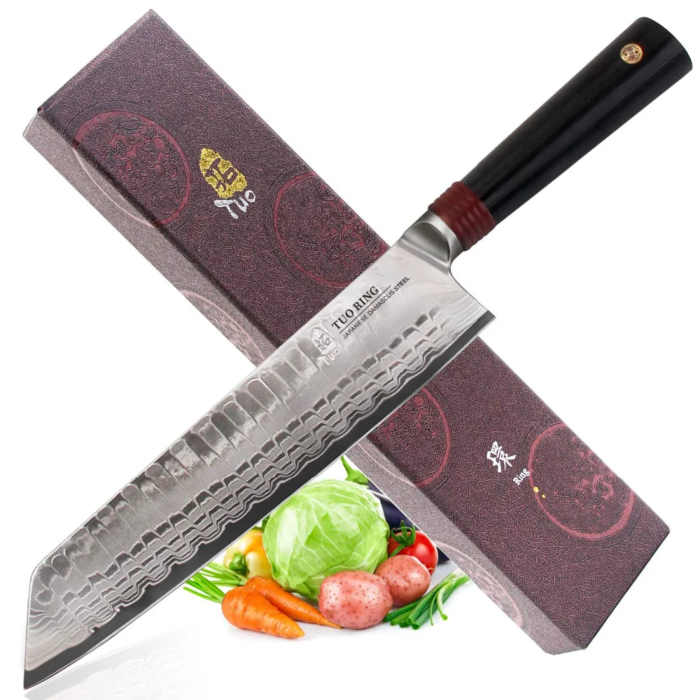 

TUO Cutlery Vegetable Kirisuke Knife - Japnaese Damascus AUS-10 HC Stainless Steel Kitchen Knife - Ergonomic G10 Handle - 8.5''