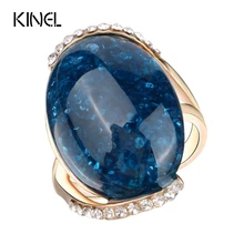 Kinel Rose Gold Color Rings Blue Long Elliptic Section 2017 Engagement Rings For Women Latest Design