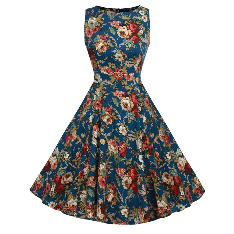

Retro Pinup Tutu Dresses Hepburn 50 S 60 S Rockabilly Robe Flower Print Dress Vintage Women's Vestidos Swivel Dresses