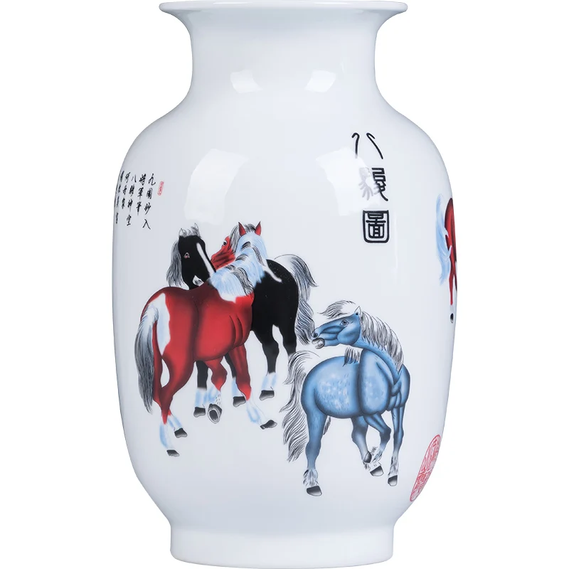 

Retro vase Jingdezhen Eight Horses Vase decoration crafts antique Chinese style ceramics flower arranging ornaments