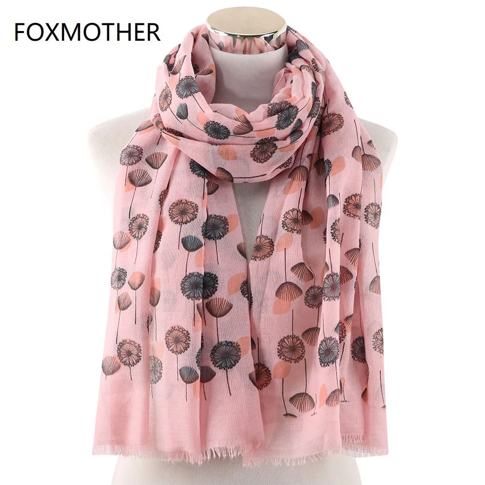 FOXMOTHER New Women Dandelion Printed Scarf Lightweight Pink White Color  Foulard Femme Ladies Scarf Spring Summer 2019|Women's Scarves| - AliExpress