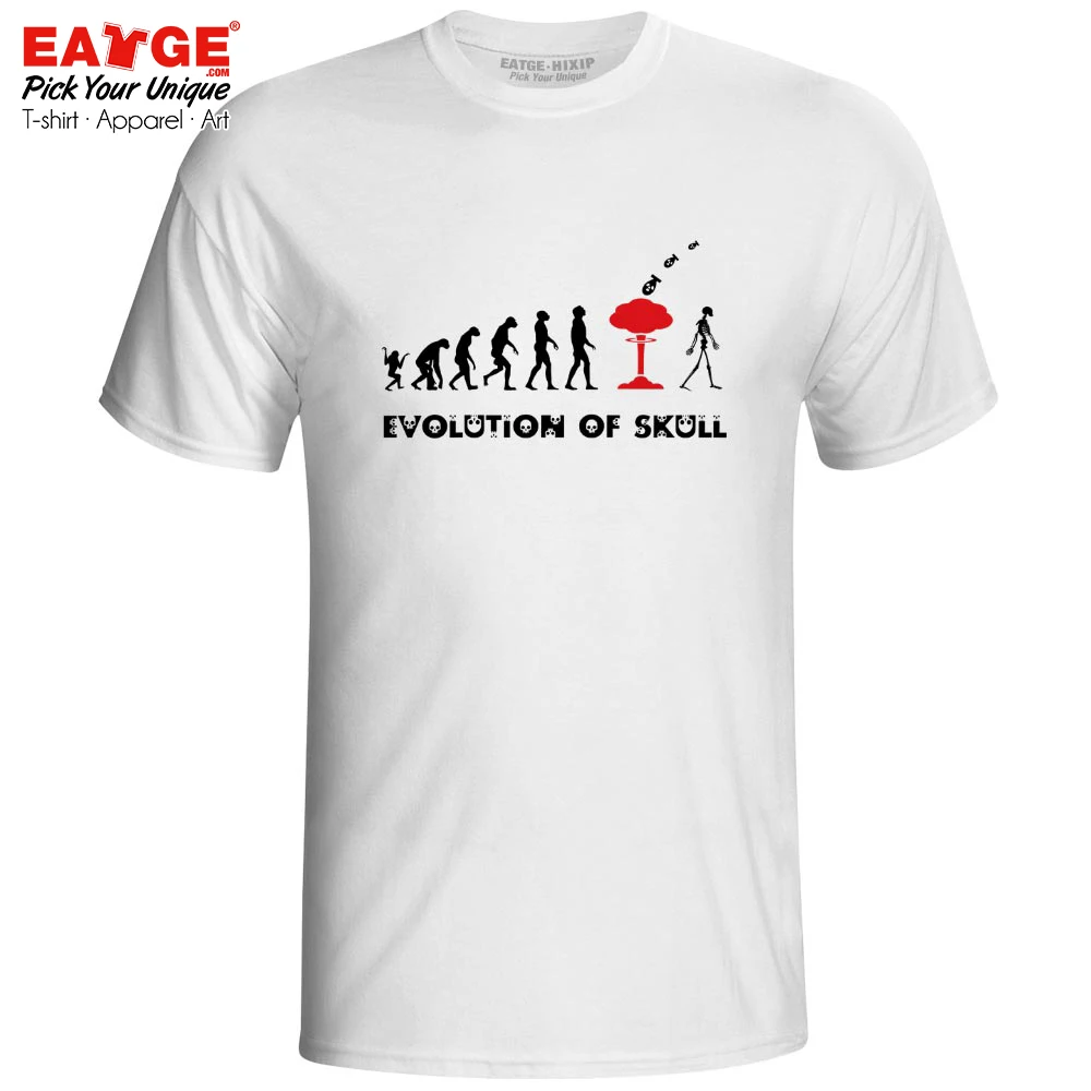 

Evolution Of Skull T-shirt Nuclear Atom Bomb Original Creative Punk T Shirt Rock Fashion Hip Hop Women Men White Gray Cotton Tee
