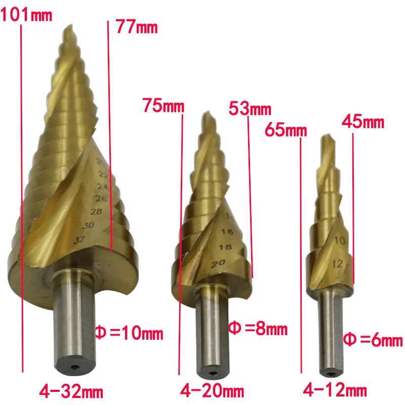

Triangle auger drill, Triangular shank drill spiral groove step triangular pagoda multifunctional 4-32,4-20,4-12 steel hss 4241
