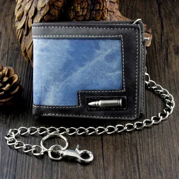 

Student Young Man Blue Cavans Casual Wallet Coins Purse w/ Anti Thief Chain gift