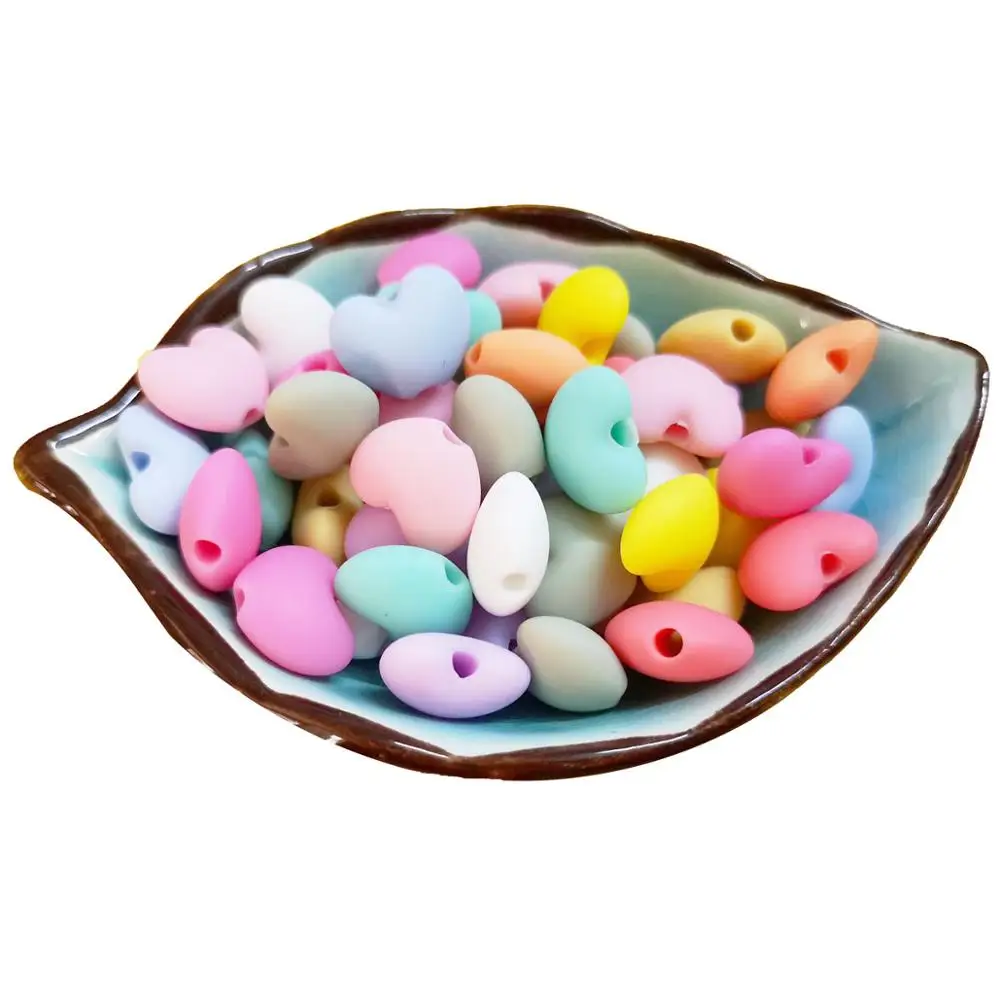 

200pcs Silicone Heart Beads 12mm Teether Bead For Baby Silicone Teething Toys For DIY Jewelry Making Necklace/Bracelet BPA Free