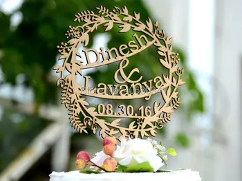 

Wreath NAME cake topper - Customisable NAMES and DATE- Ideal for Wedding or Engagement cake - Made In Melbourne