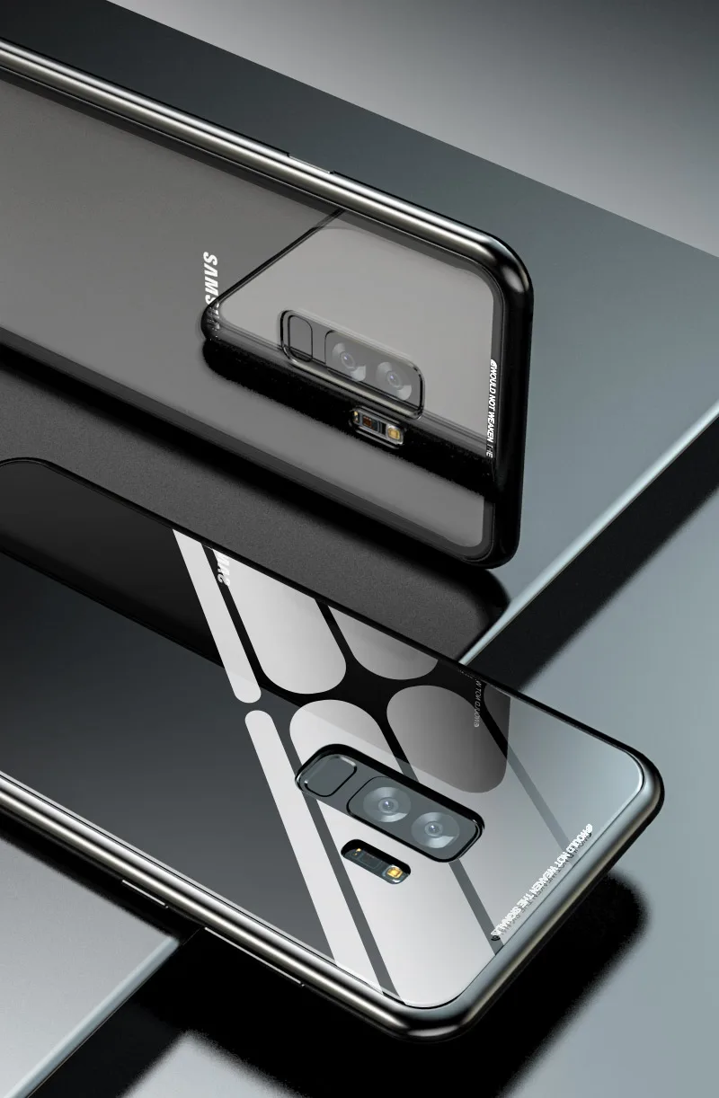 Магнитная адсорбции флип чехол для samsung Galaxy S9/S9 плюс закаленное Стекло задняя крышка Роскошные Металлические бамперы футляр