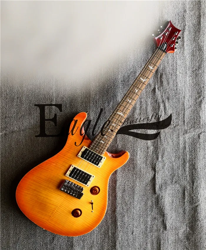 

Eagle. Butterfly electric guitar, bass Custom shop PS orange 24 CUSTOM small Twin Flame Maple veneer electric guitar in stock