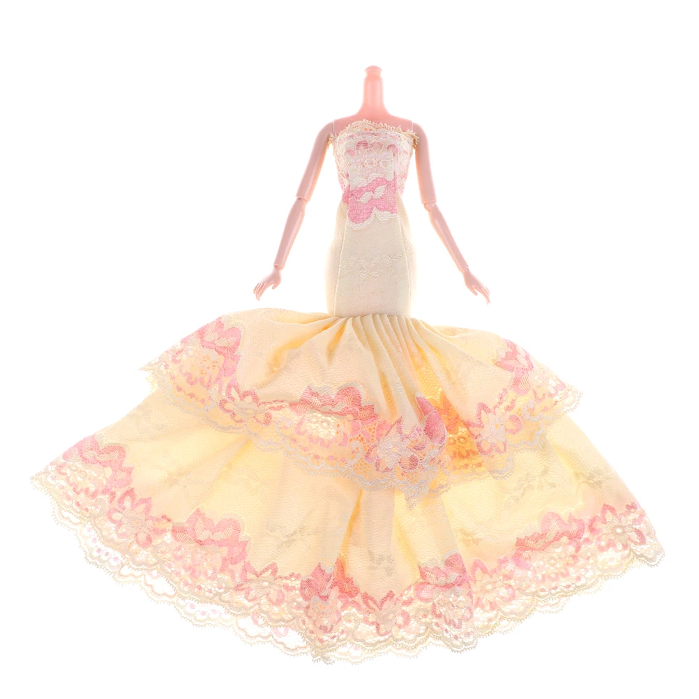 New 1PCS bride dress Full Around quality yellow fishtail wedding evening dress for barbie doll Princess Evening Party Clothes