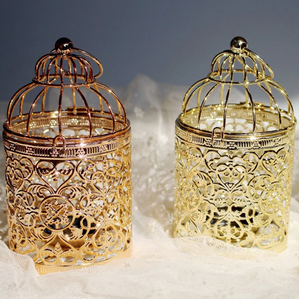 MagiDeal Hollowed Pattern Design Tealight Metal Candle Holder Hanging Lanterns Creative Birdcage Wedding Home Table Decoration