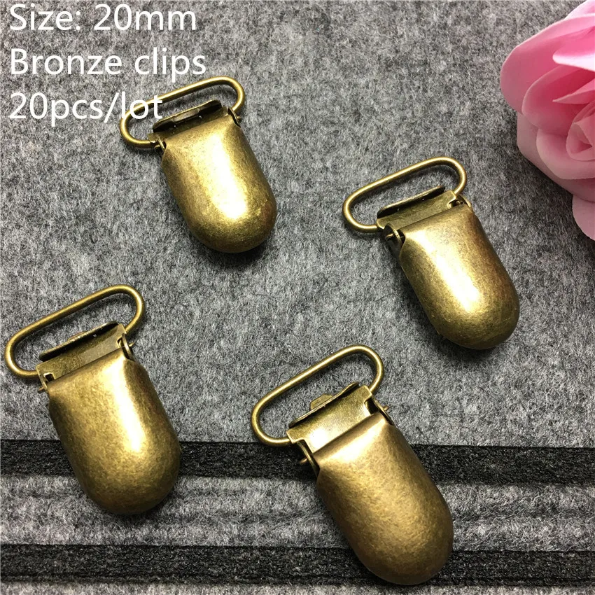 

20pcs/Lot 20mm Metal Bronze color Hook Pacifier Garter clips Suspender Clips