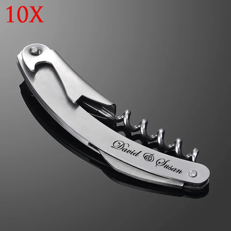

10Pcs metal Wine knife corkscrew wine opener wine corkscrews,Bride and Groom name and Memory date or letter engraved Free