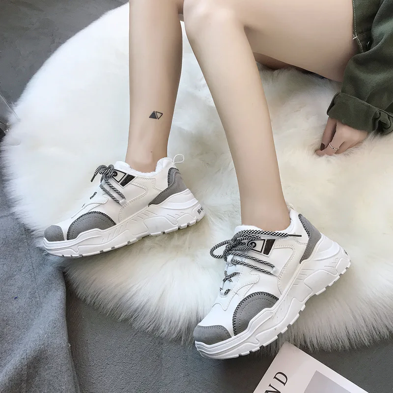 

Fashion and trendy increase shock absorption wear women sneakers 2019 new casual shoes plus velvet warm leather shoes