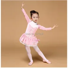 ; детское бархатное балетное платье-пачка принцессы с длинными рукавами и розовым воротником; сказочное платье