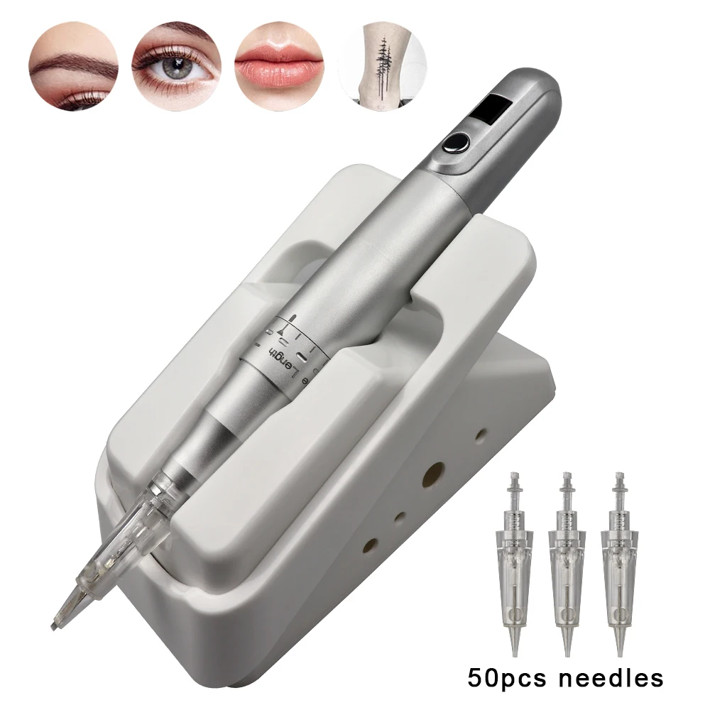 

Permanent Makeup Digital Pen Professional Eyebrow Lip Eyeliner Tattoo Machine Set with 50PCS Microblading Gun Cartridge Needles